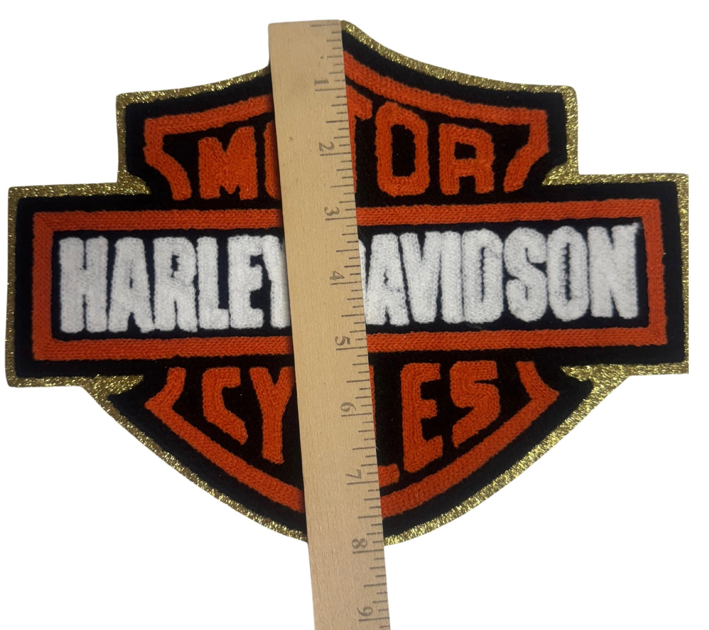 HD Chenille Black w glitter Large 10 1/2” Iron on w/ adhesive