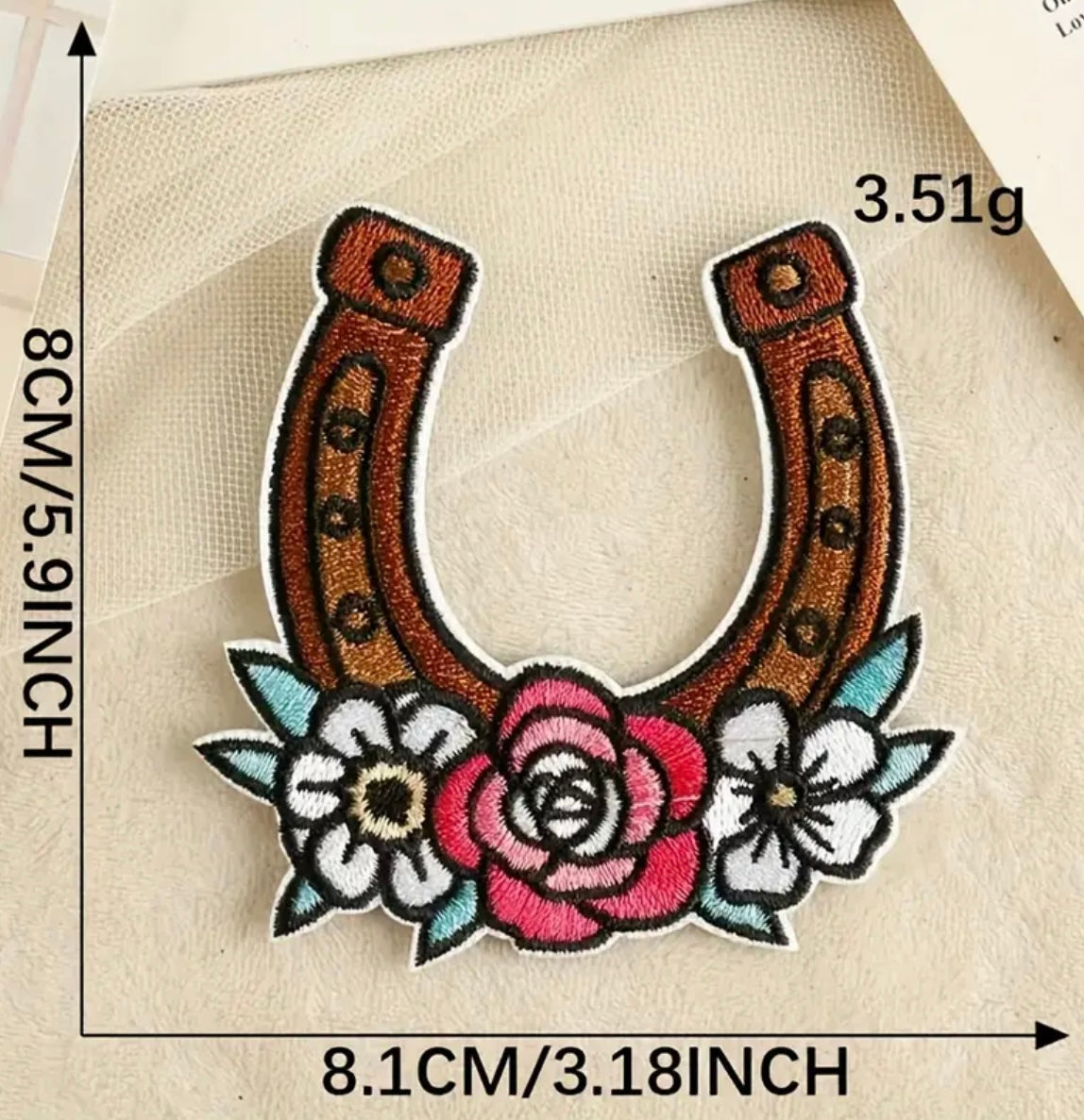 Horseshoe Floral Embroidered Hat Patch