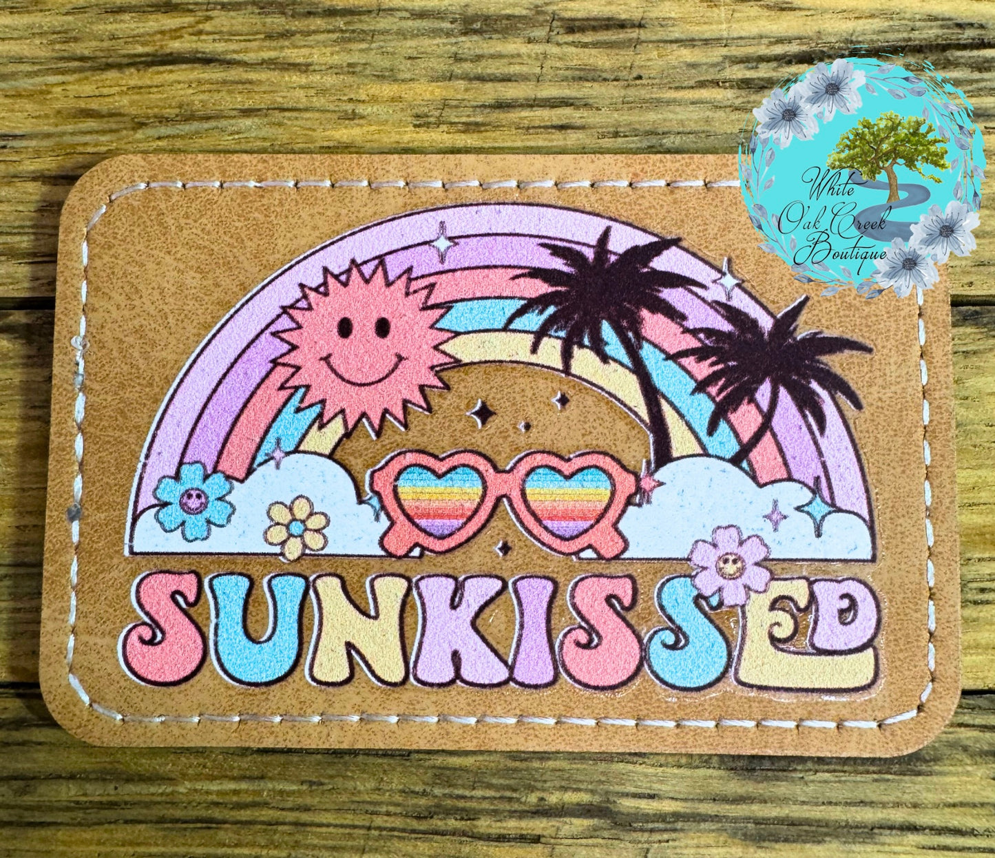 Sunkissed Summer Pink Beach Truck Faux Leather Hat Patch