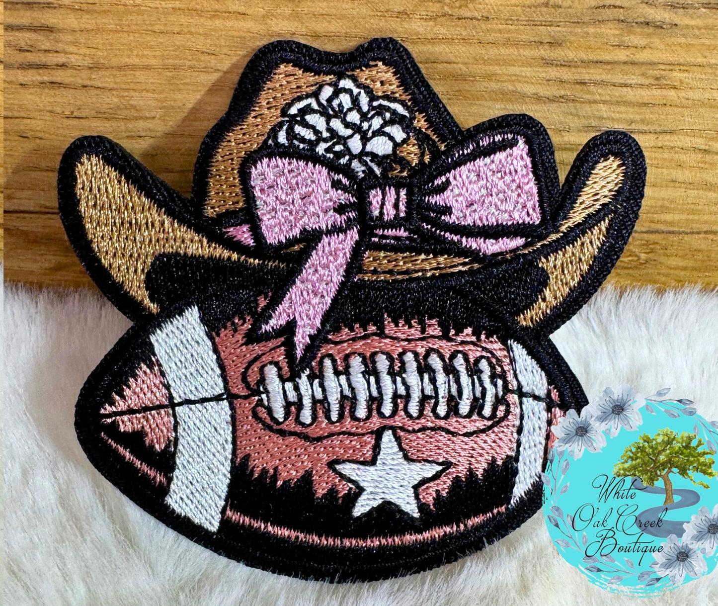 Pink Football Cowboy Bow Embroidered Hat Patch