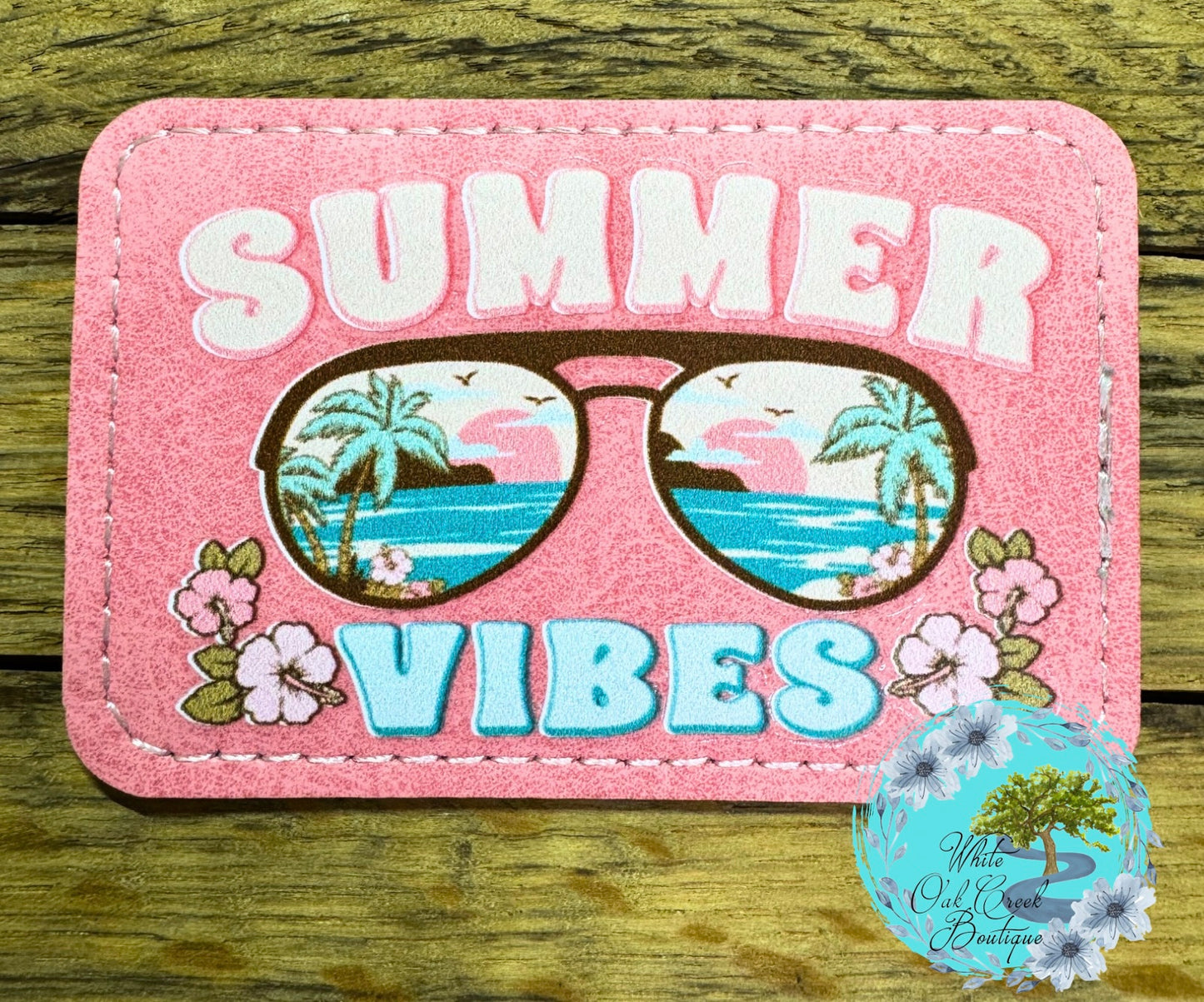 Summer Vibes Pink Beach Truck Faux Leather Hat Patch