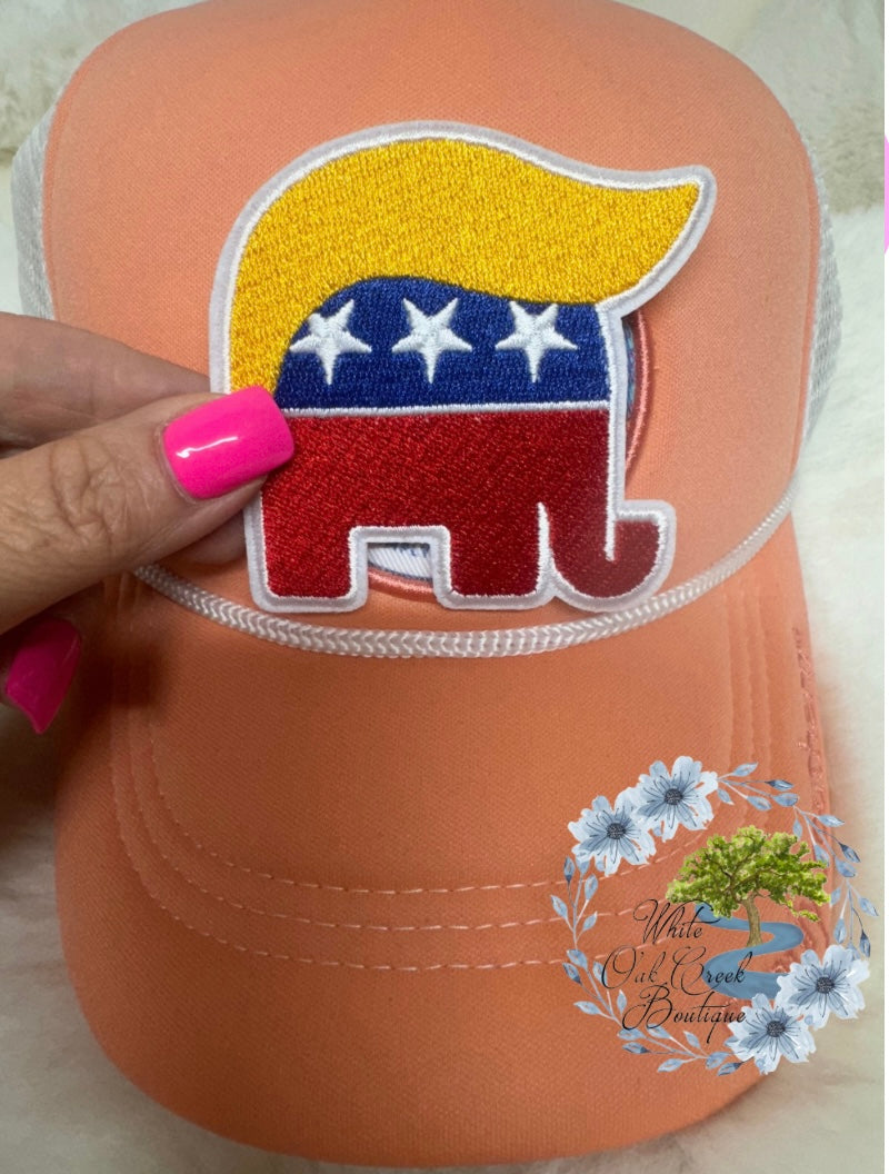 Trump Head Elephant Embroidered Hat Patch