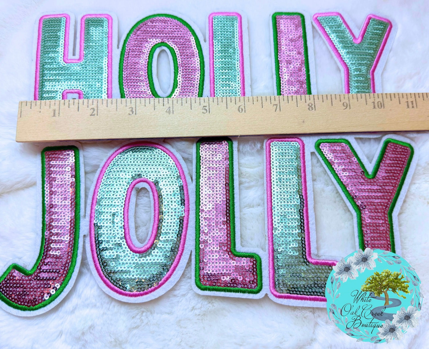 Holly Jolly Sequin 11” Iron-On Patch DIY
