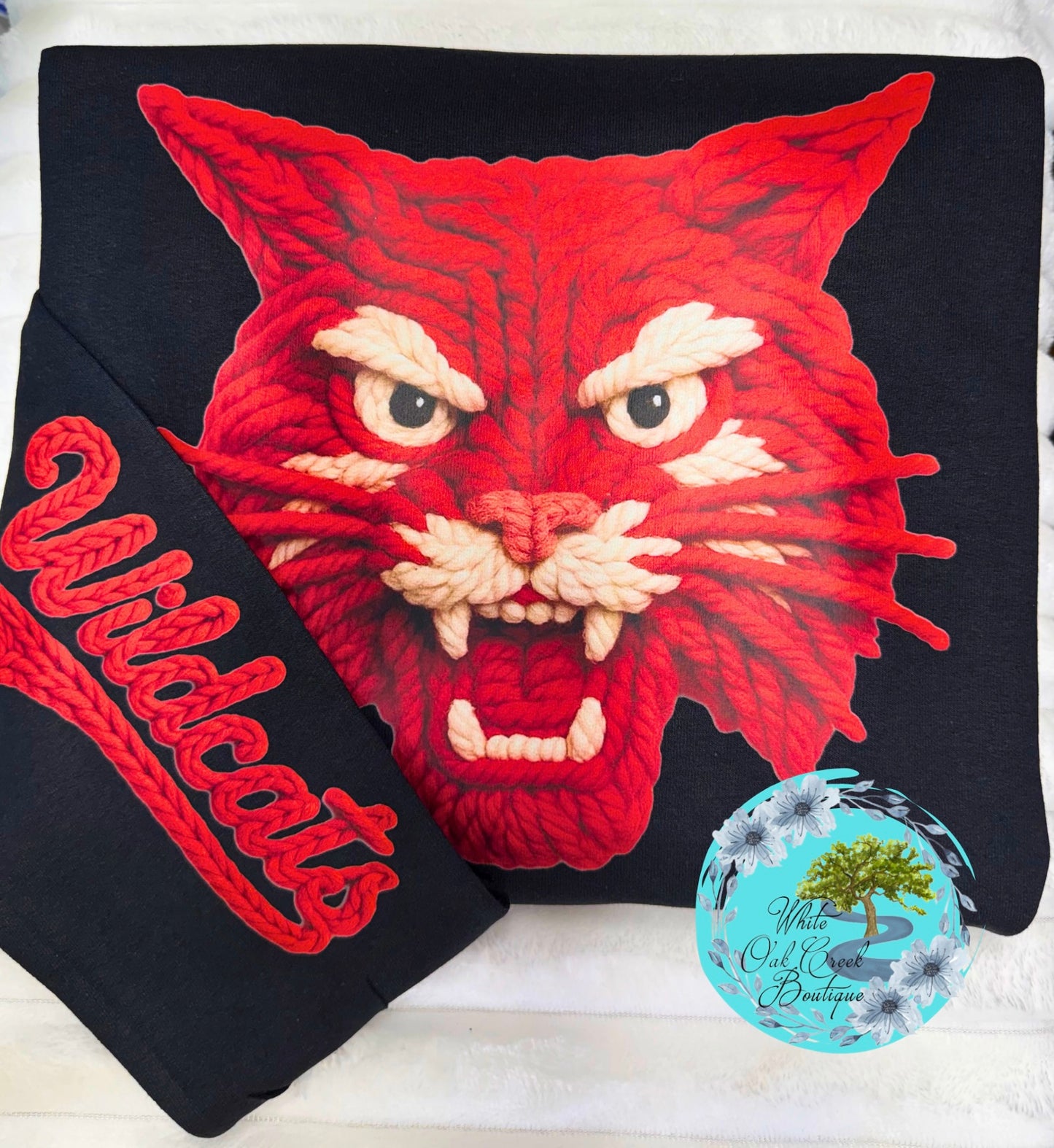 Red Wildcats Faux Yarn Sweatshirt