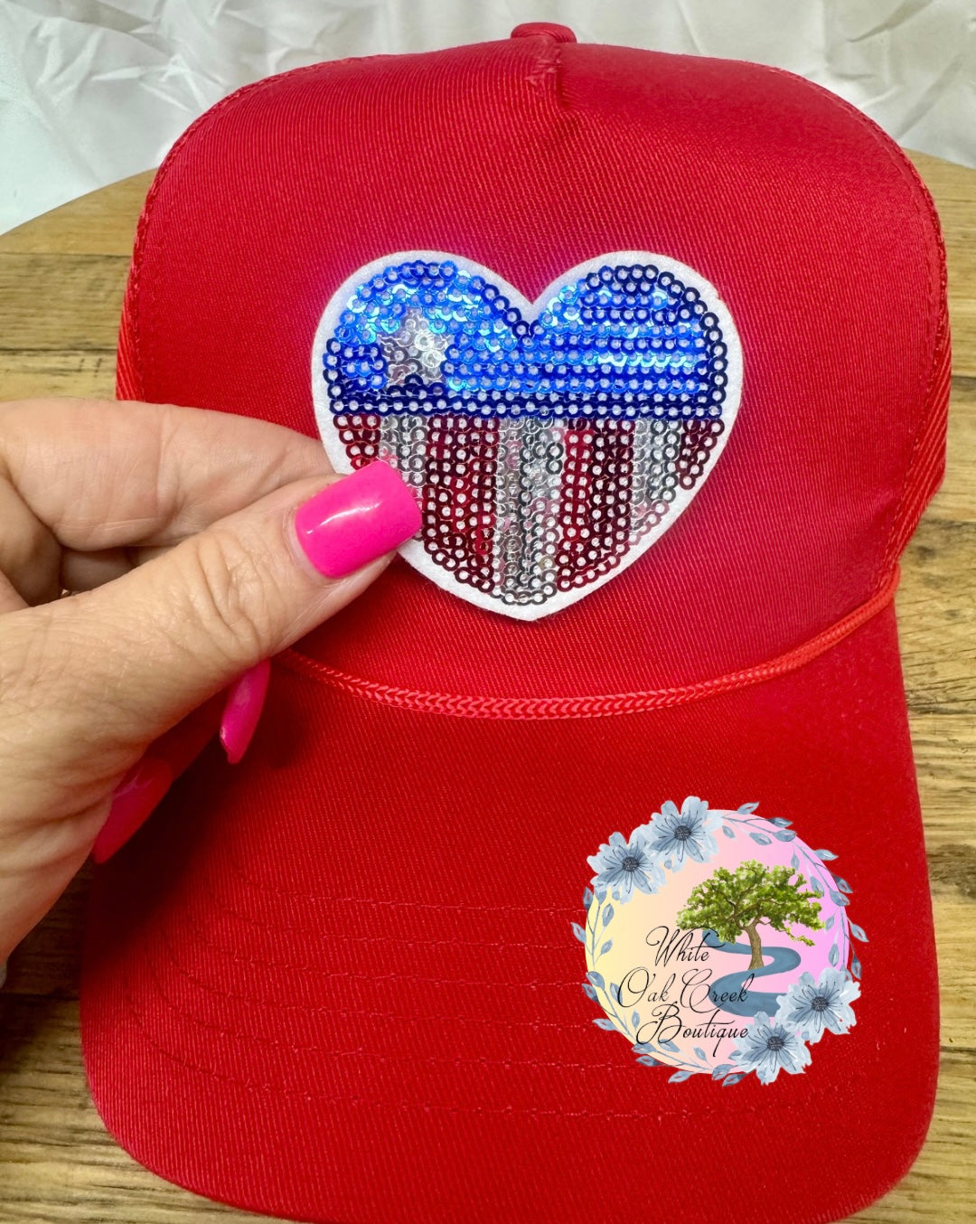 Sequin Heart Flag Embroidered Hat Patch