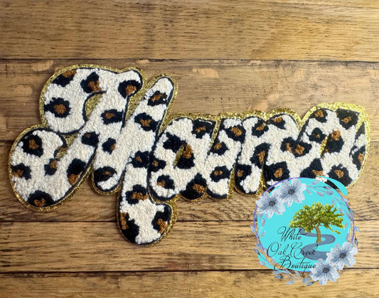Mama Leopard Chenille 9” Iron On Patch