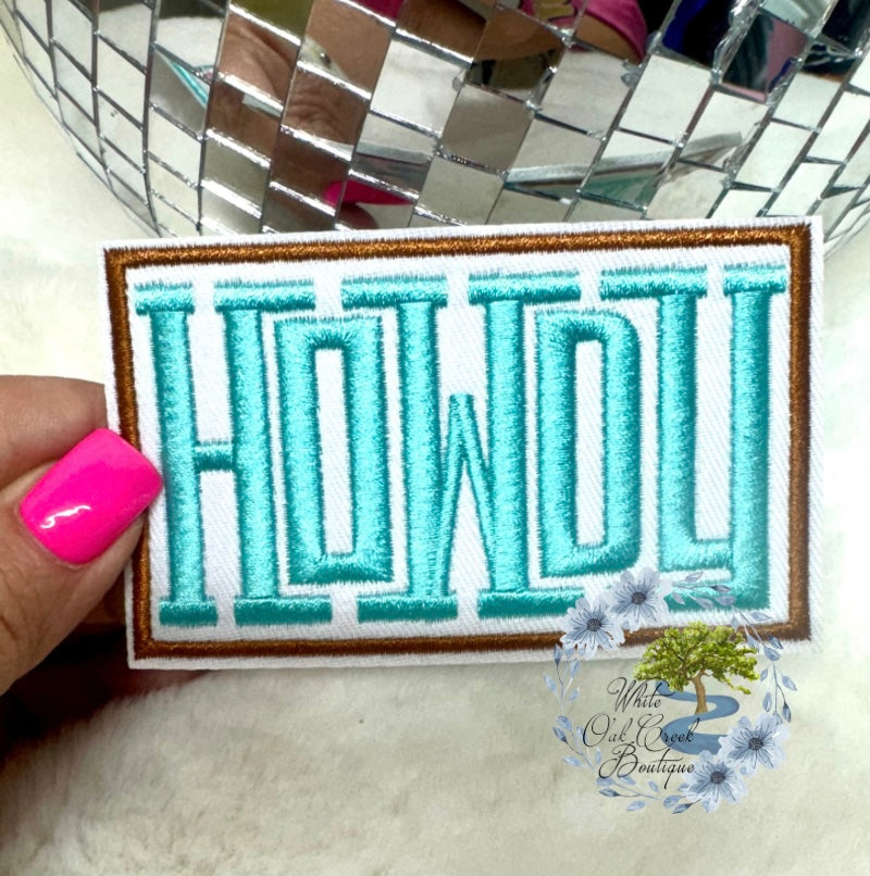 Howdy Teal Large Embroidered Hat Patch