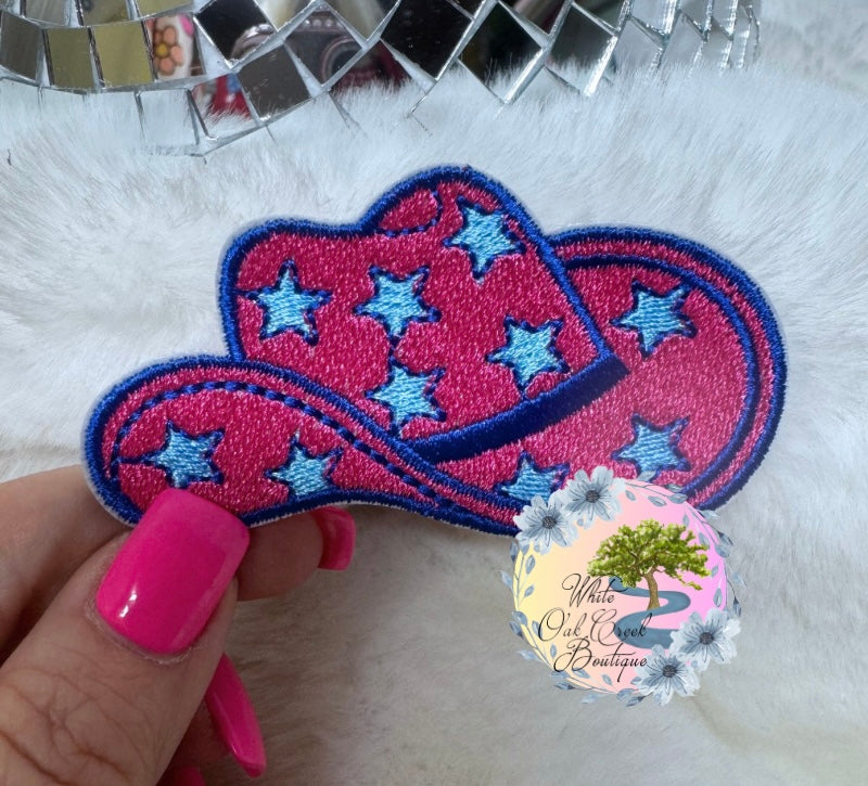 Pink Cowboy Hat Medium Embroidered Hat Patch