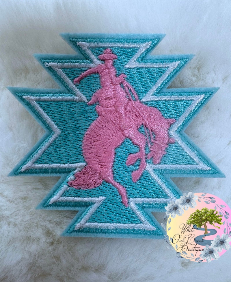 Pink Rodeo Horse Medium Embroidered Hat Patch