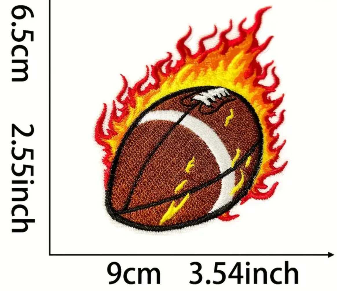 Football Flames Embroidered Hat Patch