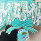 LARGE Mama Chenille & Sequin 11” Iron-On Patch DIY Teal & White Floral with adhesive