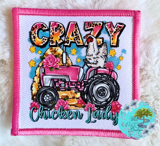 Pink Tractor Crazy Chicken Lady Hat Patch