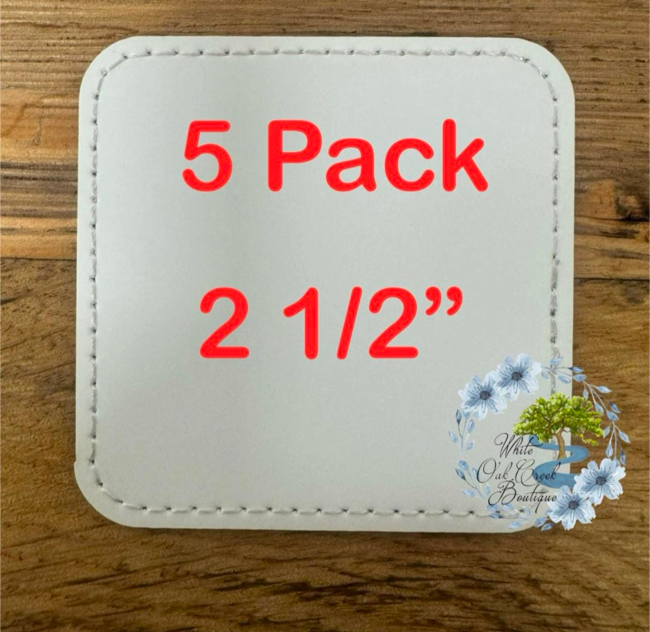 5 Pack Square White Faux Leather Hat Patches