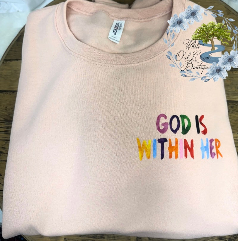 God Is Within Her She Will Not Fall Blush Pink Crewneck Sweatshirt