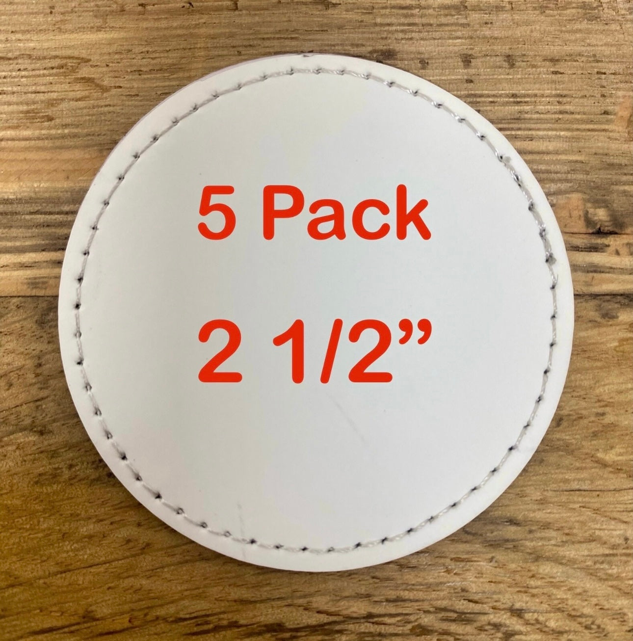 5 Pack Blank Patches ROUND White Sublimation Faux Leather Threaded 2 1/2” with adhesive for Trucker Hats Beanies Stockings