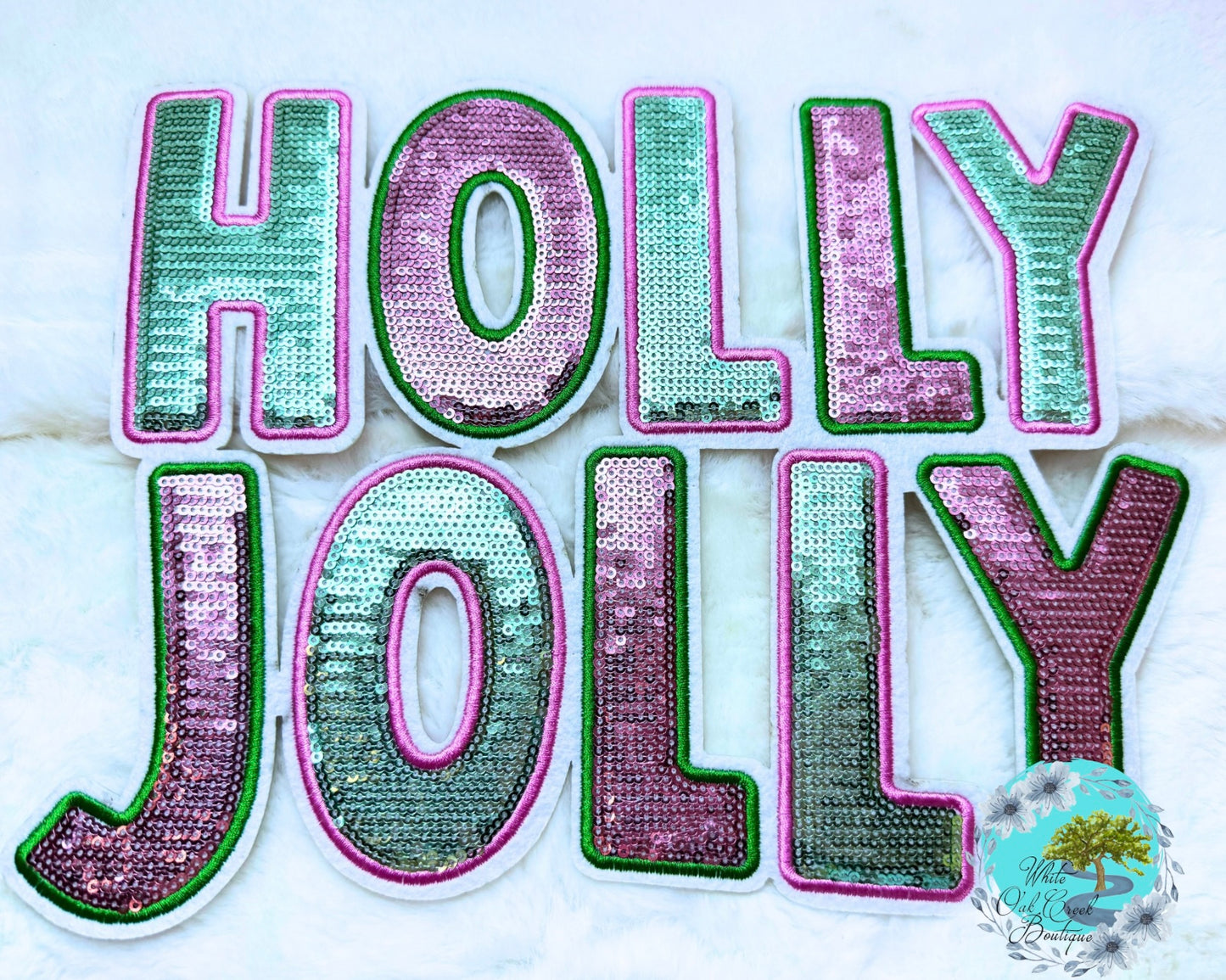 Holly Jolly Sequin 11” Iron-On Patch DIY