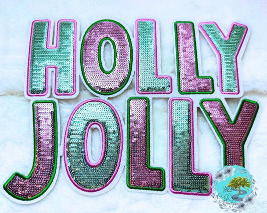 Holly Jolly Sequin 11” Iron-On Patch DIY