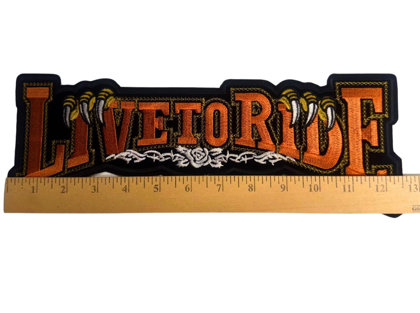Live to Ride Embroidered Large 12 1/2” Iron on w/ adhesive