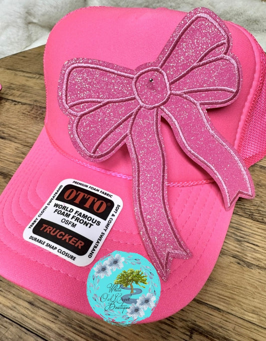Pink Bow Gluttered Embroidered Hat Patch