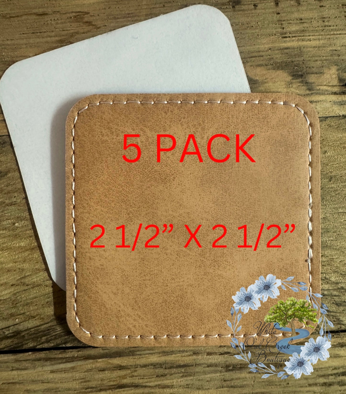 5 Pack Square Brown Faux Leather Hat Patches