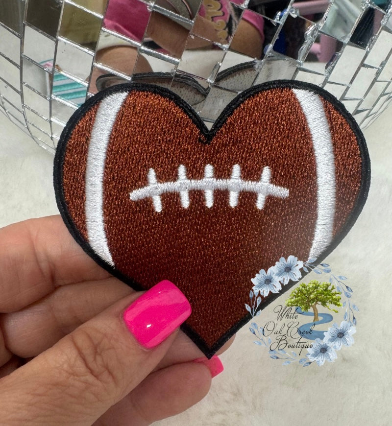 Heart Football Medium Embroidered Hat Patch