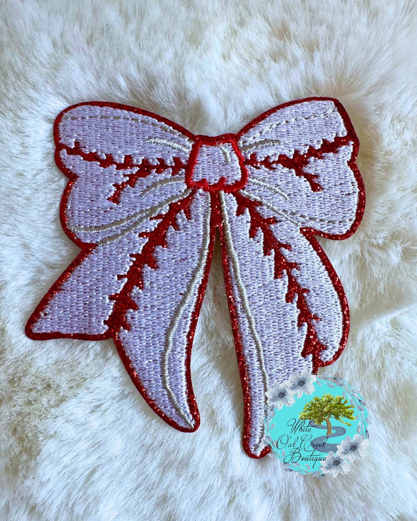 Baseball Bow Glitter Trim Hat Patch