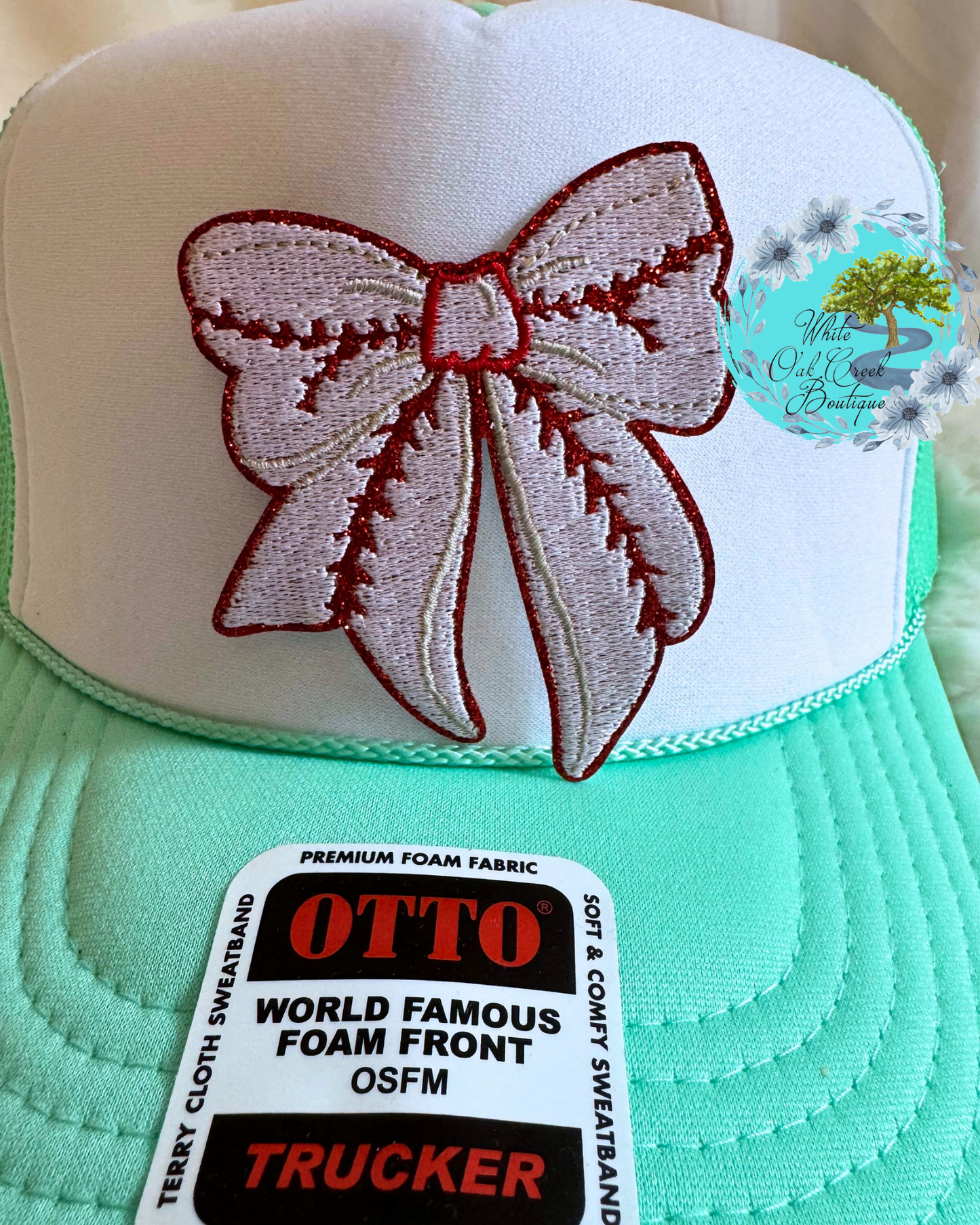 Baseball Bow Glitter Trim Hat Patch