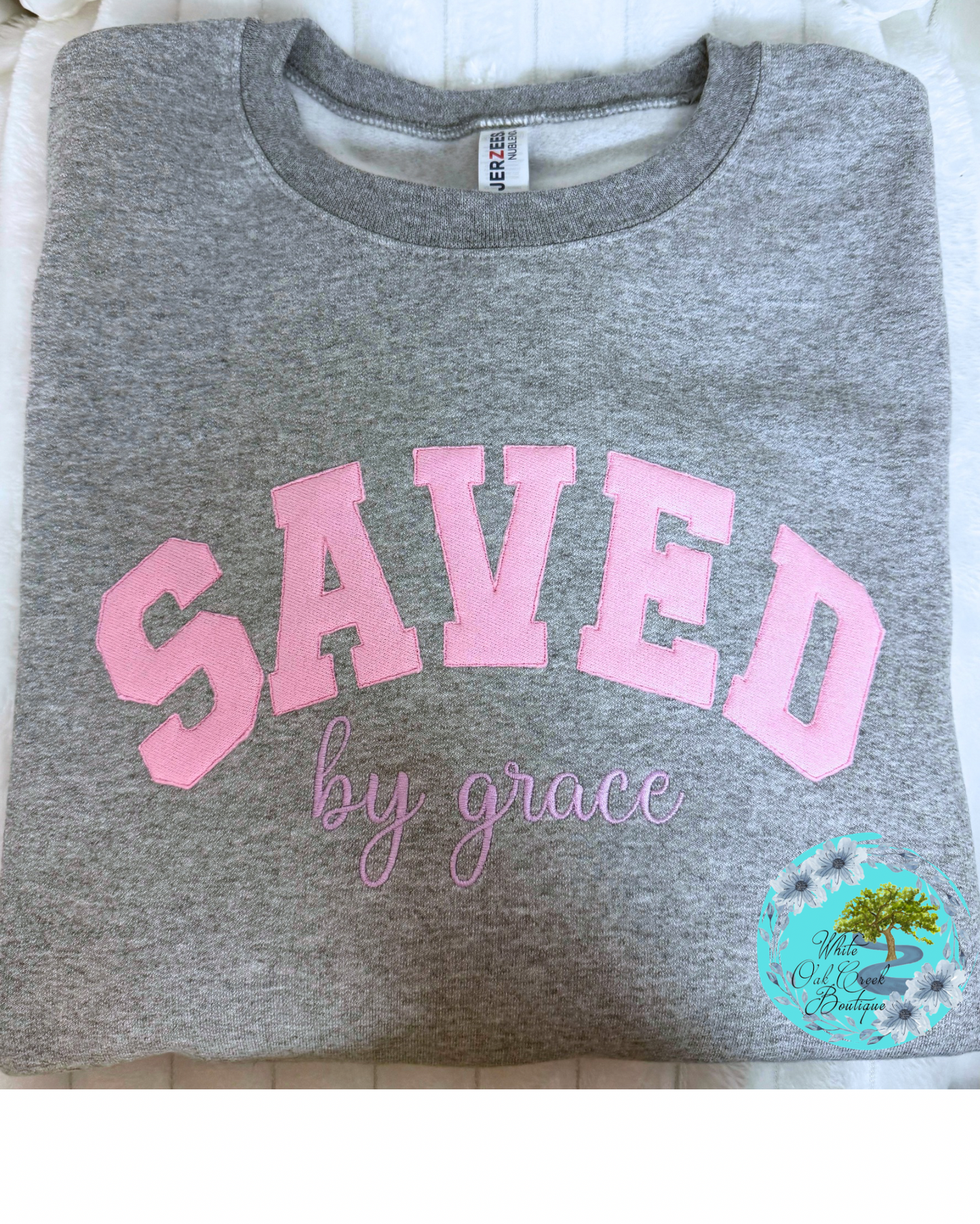 Saved by Grace Ragged Applique Embroidered Sweatshirt