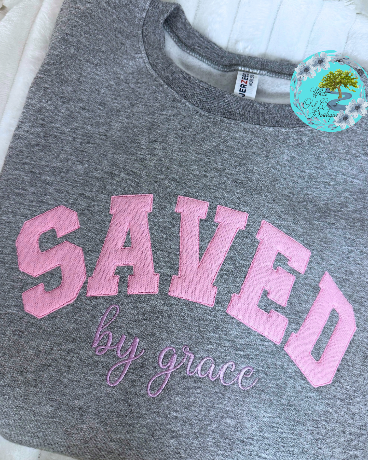 Saved by Grace Ragged Applique Embroidered Sweatshirt