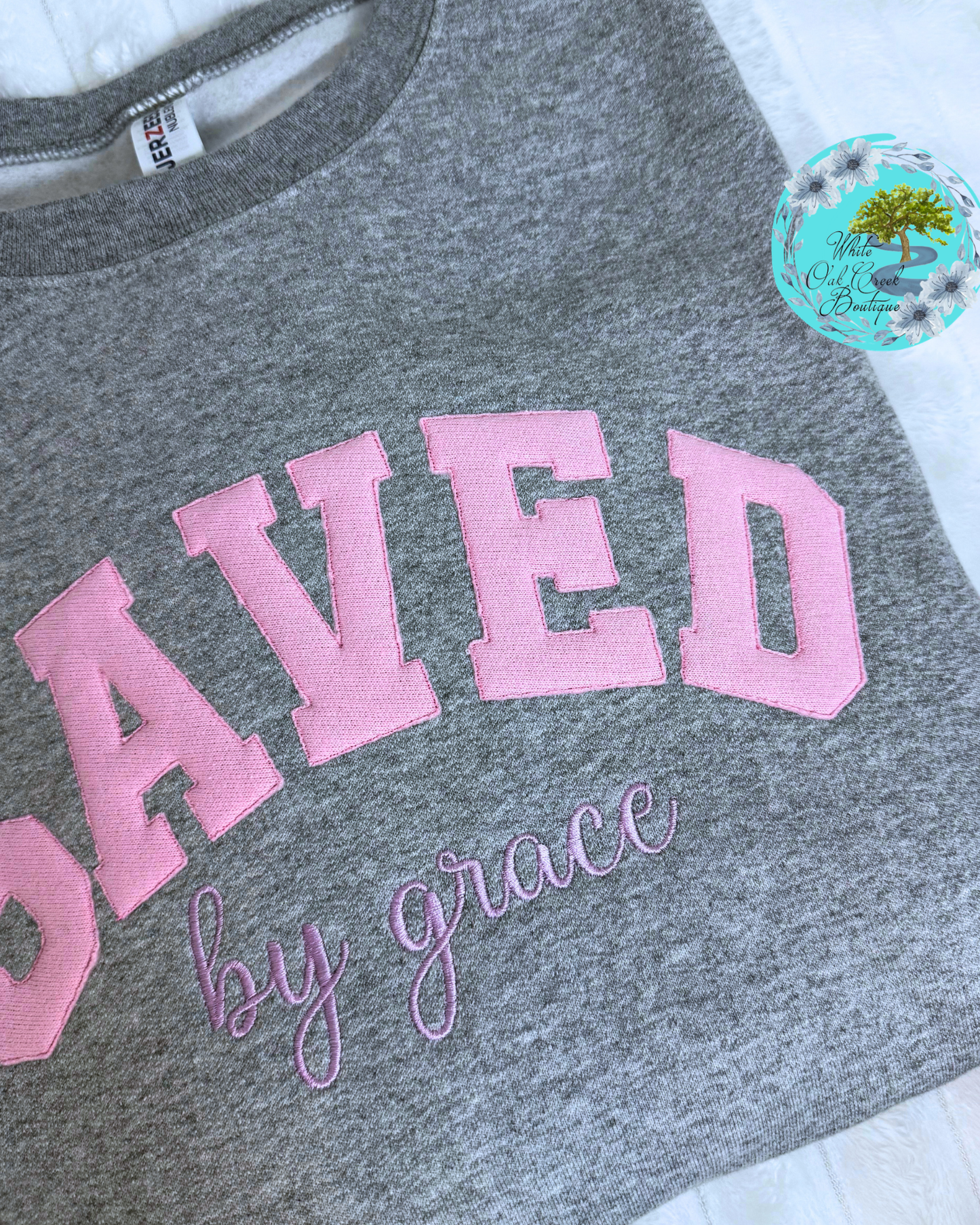 Saved by Grace Ragged Applique Embroidered Sweatshirt
