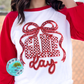 Game Day Red Sequins & Glitter Raglan 3/4 Sleeve Red T-Shirt