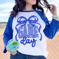 Game Day Real Sequins & Glitter Raglan 3/4 Sleeve Blue T-Shirt