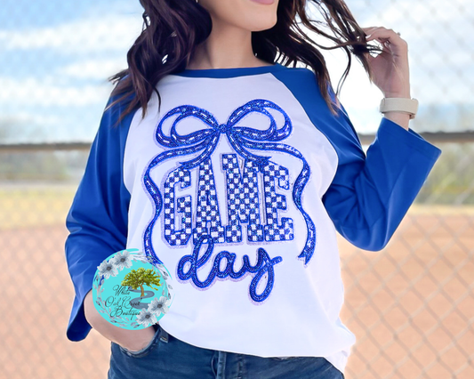 Game Day Real Sequins & Glitter Raglan 3/4 Sleeve Blue T-Shirt