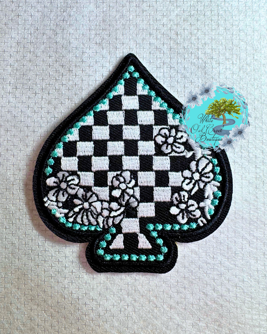 Spade Teal Black Embroidered Hat Patch