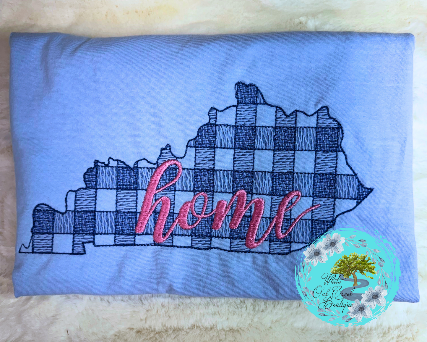 Kentucky Gingham Home Embroidered T-Shirt
