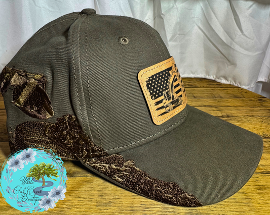 Heavy Equipment Embroidered Lasered Faux Leather Patch Twill Trucker Hat