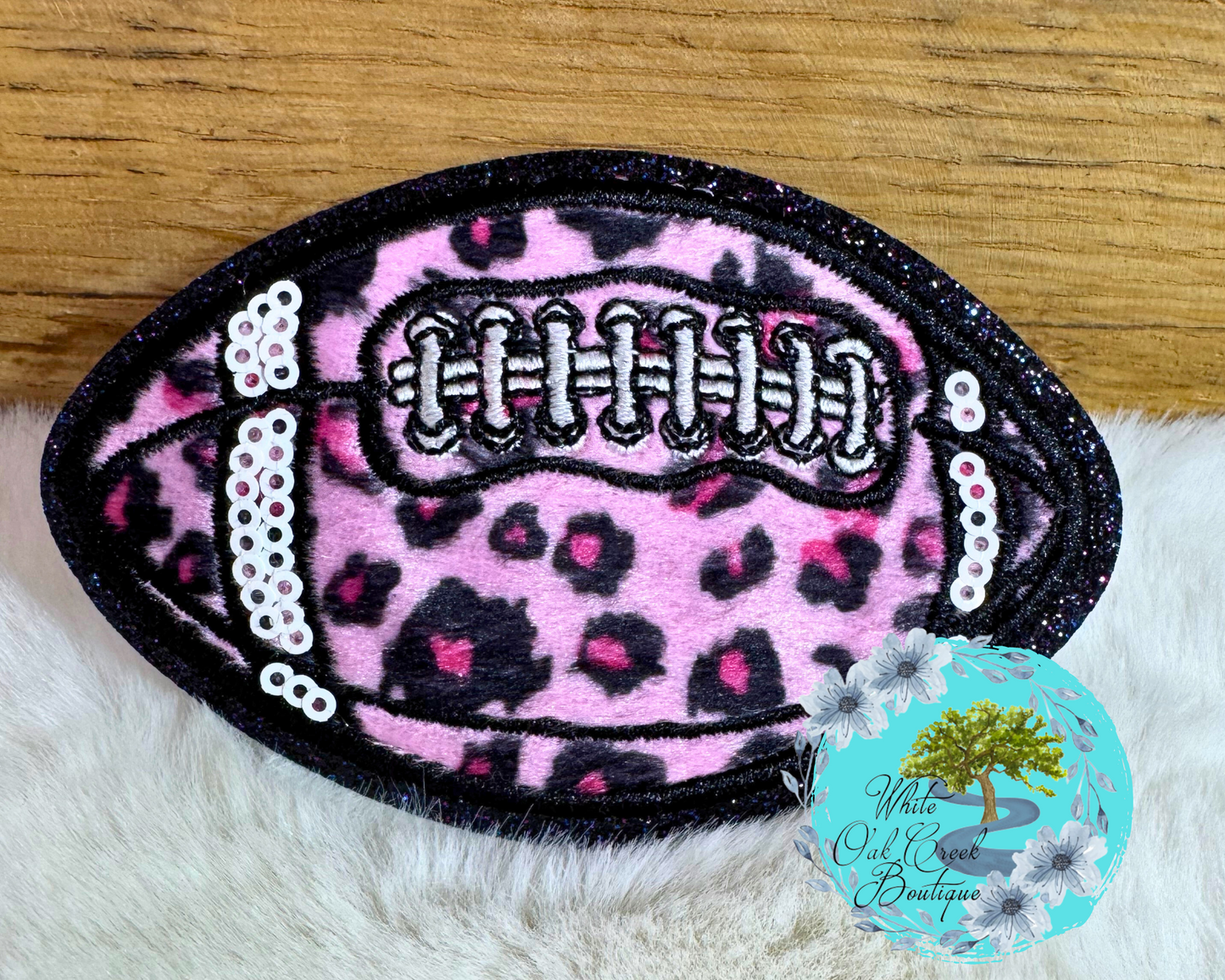 Pink Cheetah Glitter Football Embroidered Hat Patch