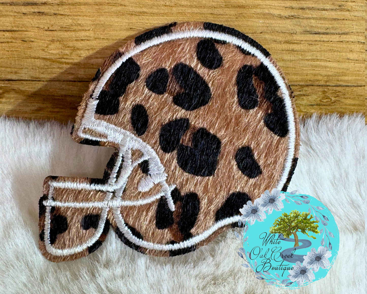 Cheetah Football Helmet Fuzzy Embroidered Hat Patch