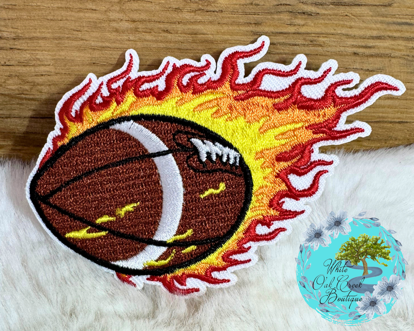 Football Flames Embroidered Hat Patch