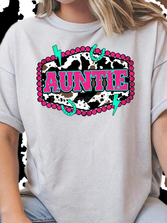 DTF Transfer Auntie Cow Print Western