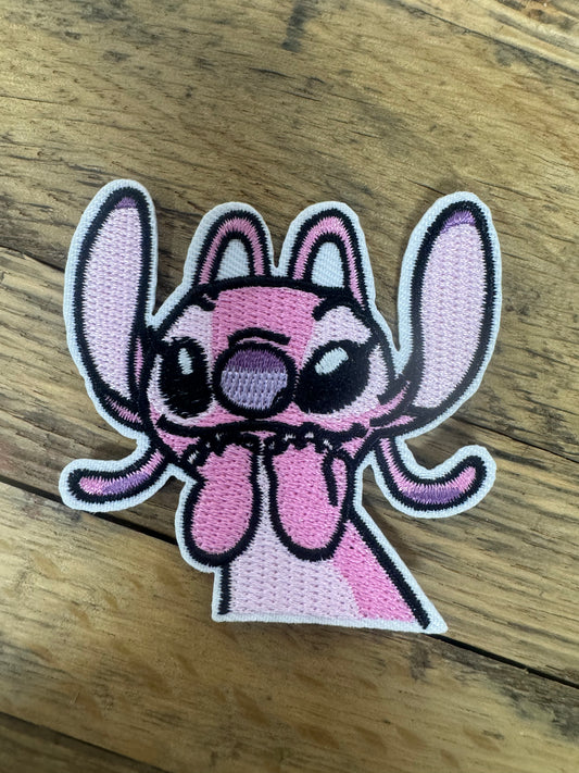 Stitch Pink Laugh Embroidered Hat Patch