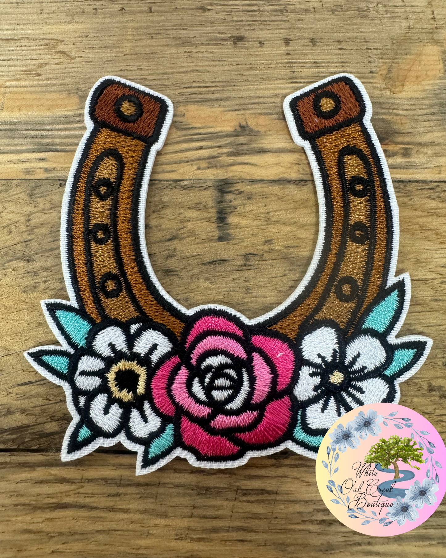 Horseshoe Floral Embroidered Hat Patch