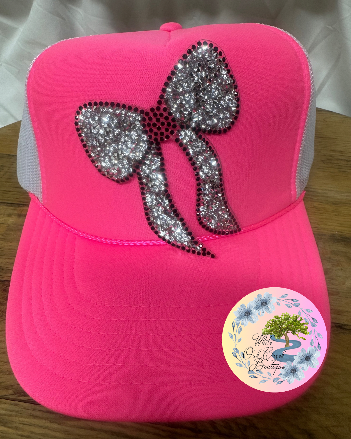 Rhinestone Bow Silver & Black w clear back Hat Patch