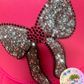 Rhinestone Bow Silver & Black w clear back Hat Patch