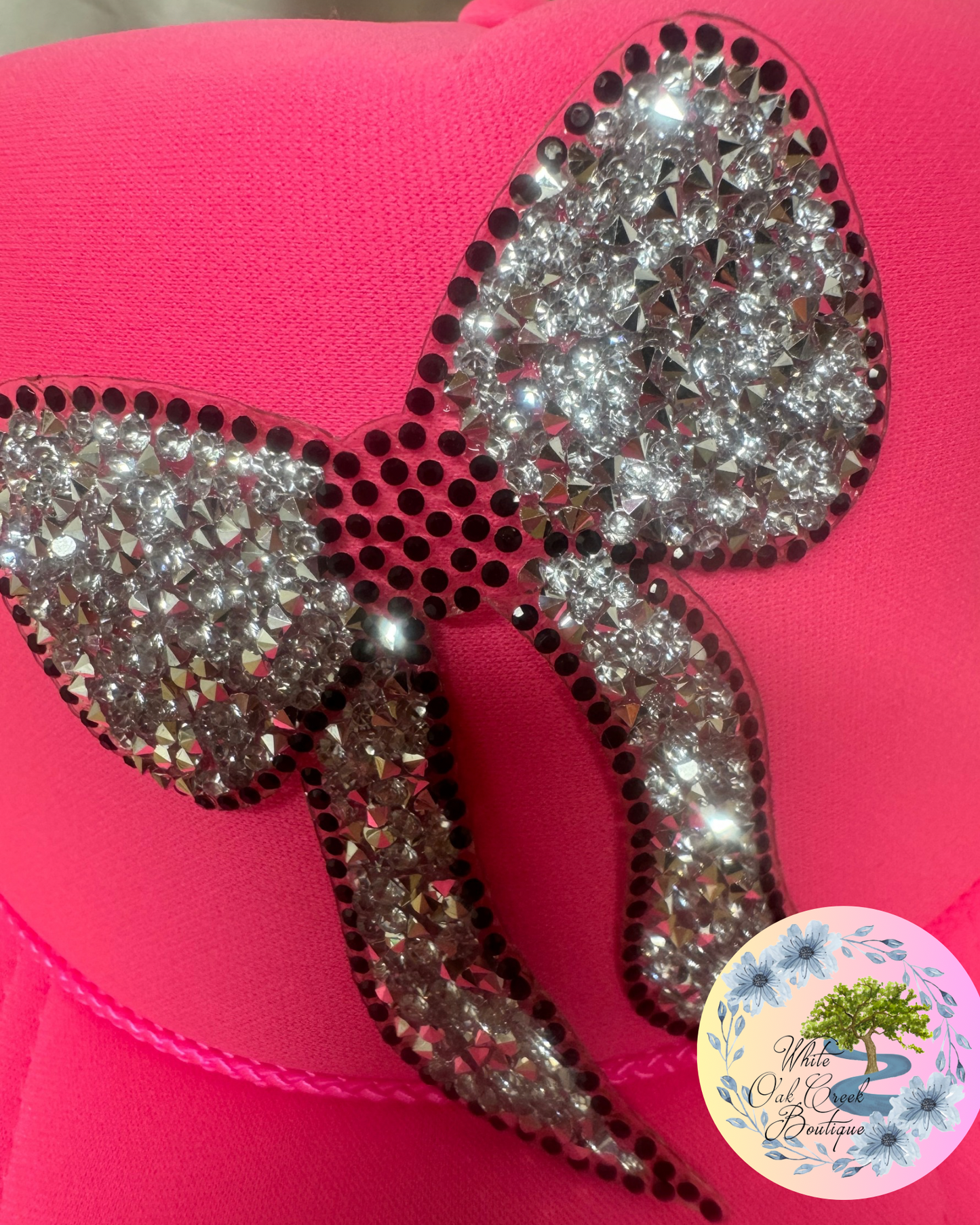 Rhinestone Bow Silver & Black w clear back Hat Patch