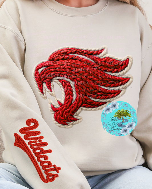 Red Wildcats Faux Yarn Sweatshirt