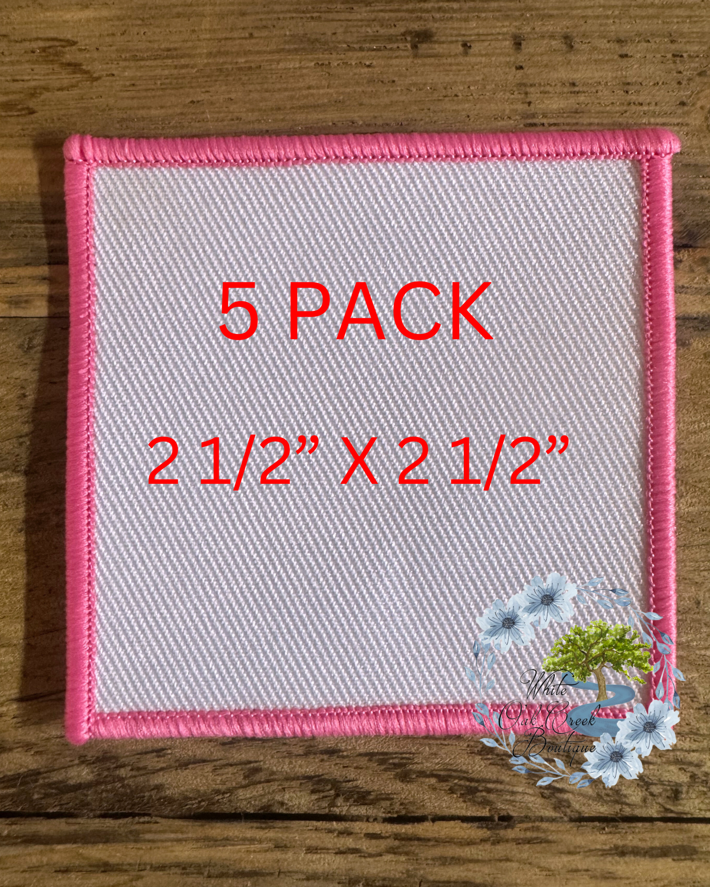 5 Pack 2 1/2” Square Sublimation or Embroidery Trucker Hat Patch with adhesive iron on Polyester Patch with Pink Embroidered Trim