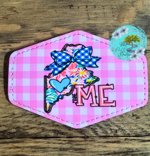 Maine Blue Bow Leather Trucker Hat Patch