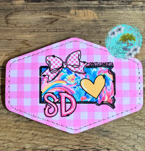South Dakota Pink Bow Leather Trucker Hat Patch
