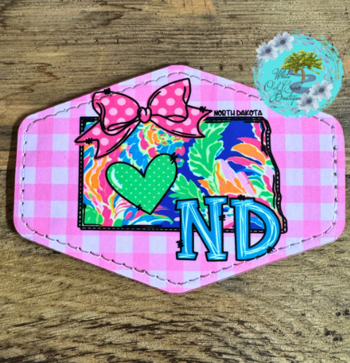 North Dakota Pink Bow Leather Trucker Hat Patch